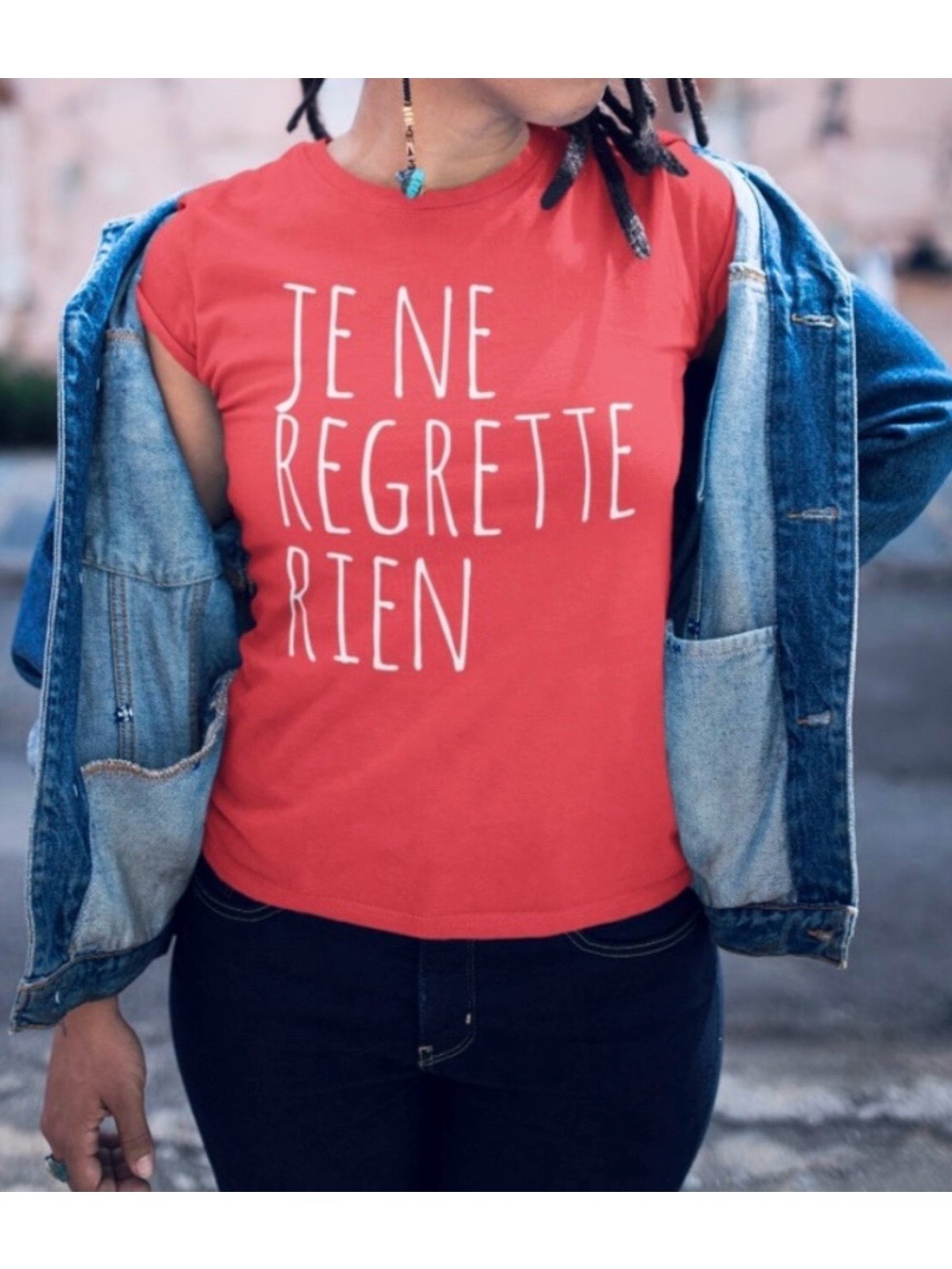 Red Short-Sleeve French Graphic Tee - Je Ne Regrette Rien